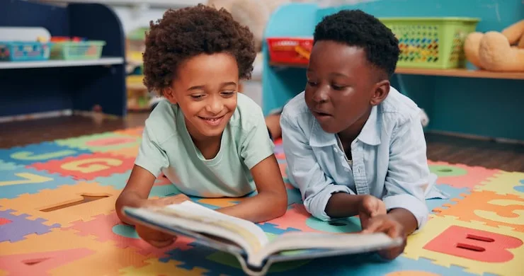 Children reading in a classroom